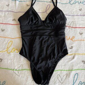 Kona Sol Black Cut out V Neck 1pc Swim Bathing Suit Sexy Womans sz M Medium